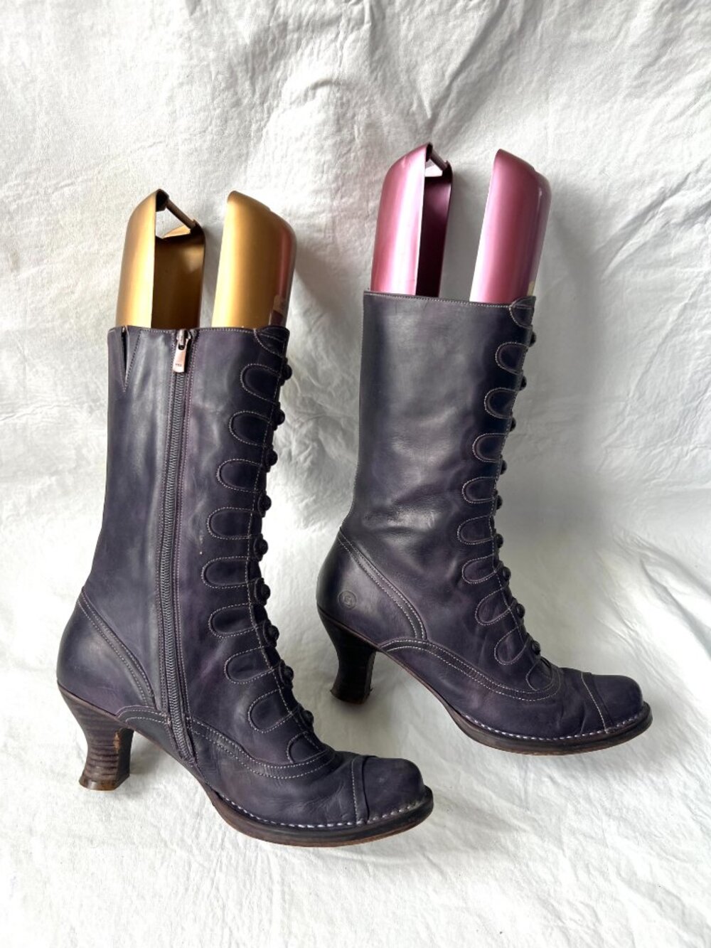 Neosens boots Rococo 799 purple leather button high heel 41 mid calf retro - Picture 7 of 14